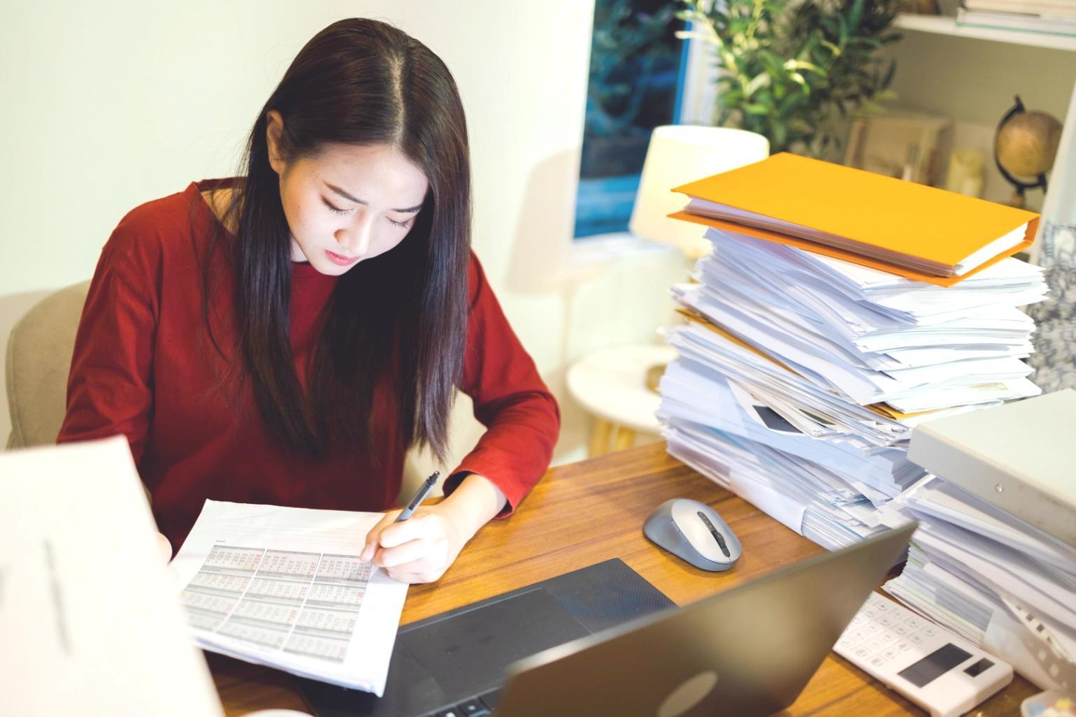 Financial analysis workspace with detailed budget reports